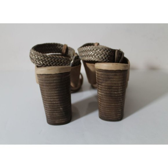 Brunello Cucinelli Tan Pebbled & Braided Leather Block Heeled Sandals Size US 6 - Picture 5 of 13